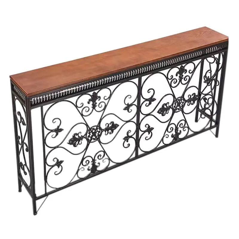 Industrial Iron Base Console Table with Pine Wood Top