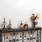 Industrial Iron Base Console Table with Pine Wood Top