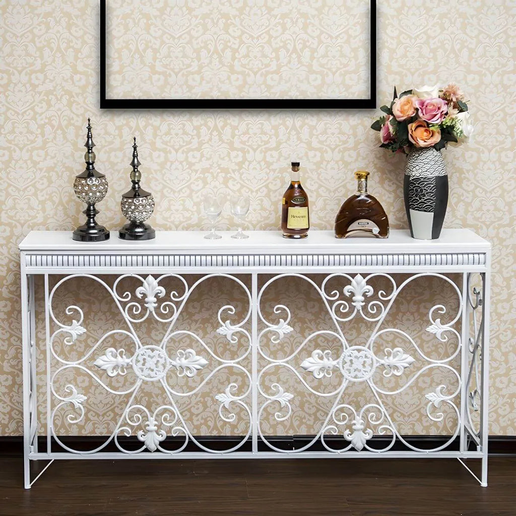 Industrial Iron Base Console Table with Pine Wood Top Main Product Image