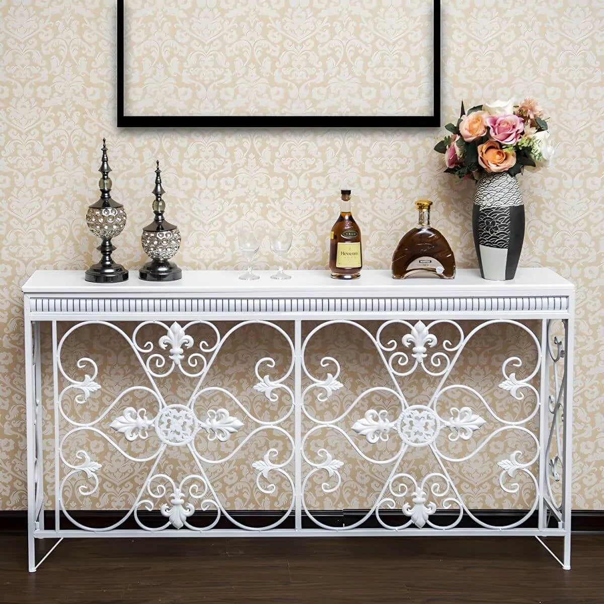Industrial Iron Base Console Table with Pine Wood Top Main Product Image Main image