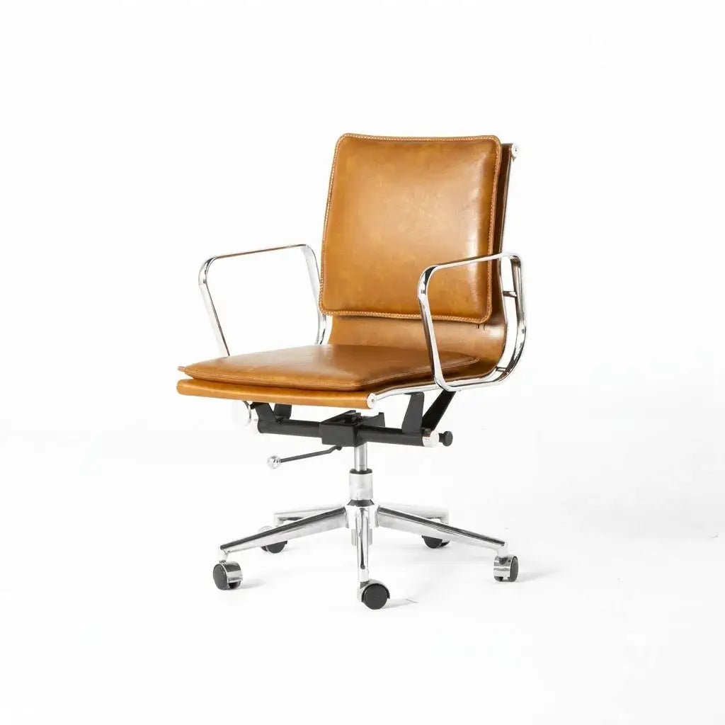 Industrial Luxe Office Chair with Full Waxed Cowhide and Swivel Base