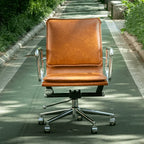 Industrial Luxe Office Chair with Full Waxed Cowhide and Swivel Base