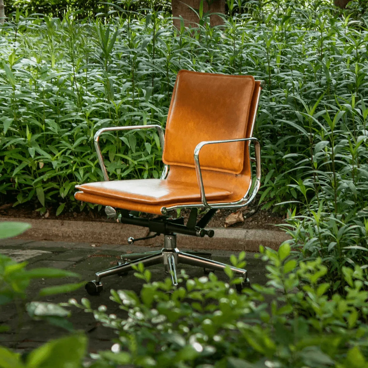 Industrial Luxe Office Chair with Full Waxed Cowhide and Swivel Base