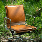 Industrial Luxe Office Chair with Full Waxed Cowhide and Swivel Base