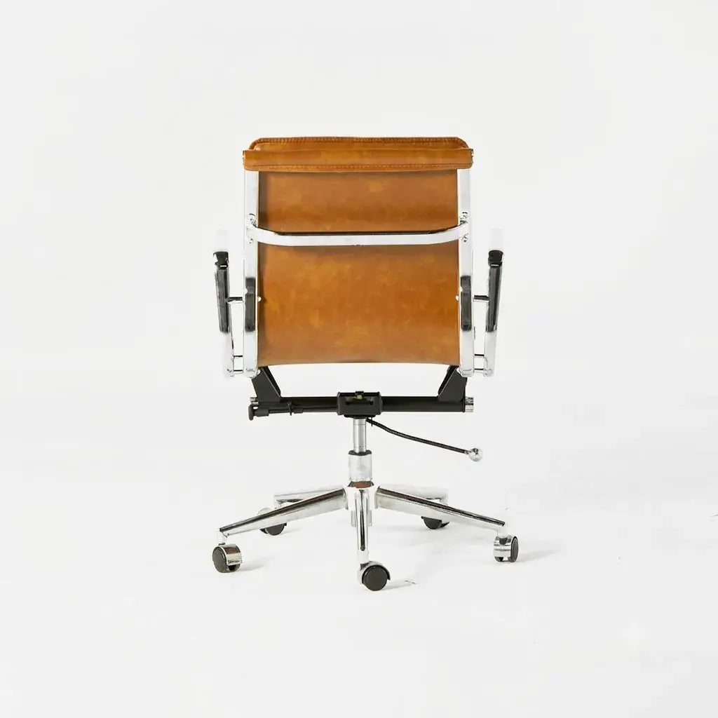Industrial Luxe Office Chair with Full Waxed Cowhide and Swivel Base