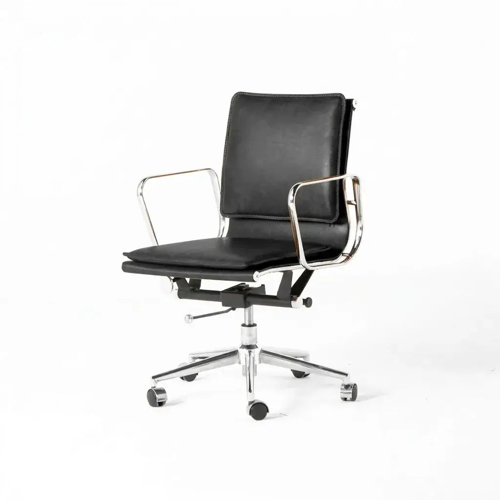 Industrial Luxe Office Chair with Full Waxed Cowhide and Swivel Base