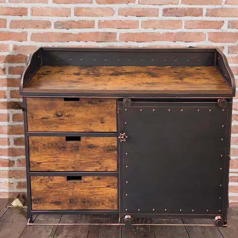 Industrial Metal and Wood Sideboard with Drawers and Cabinet Main Product Image