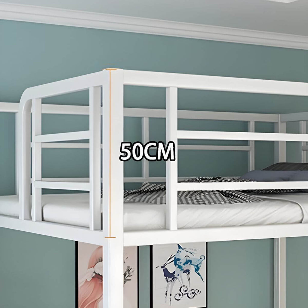 Industrial Metal Loft Bed with Built-In Stairs, Storage & Desk