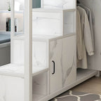 Industrial Metal Loft Bed with Built-In Stairs, Storage & Desk