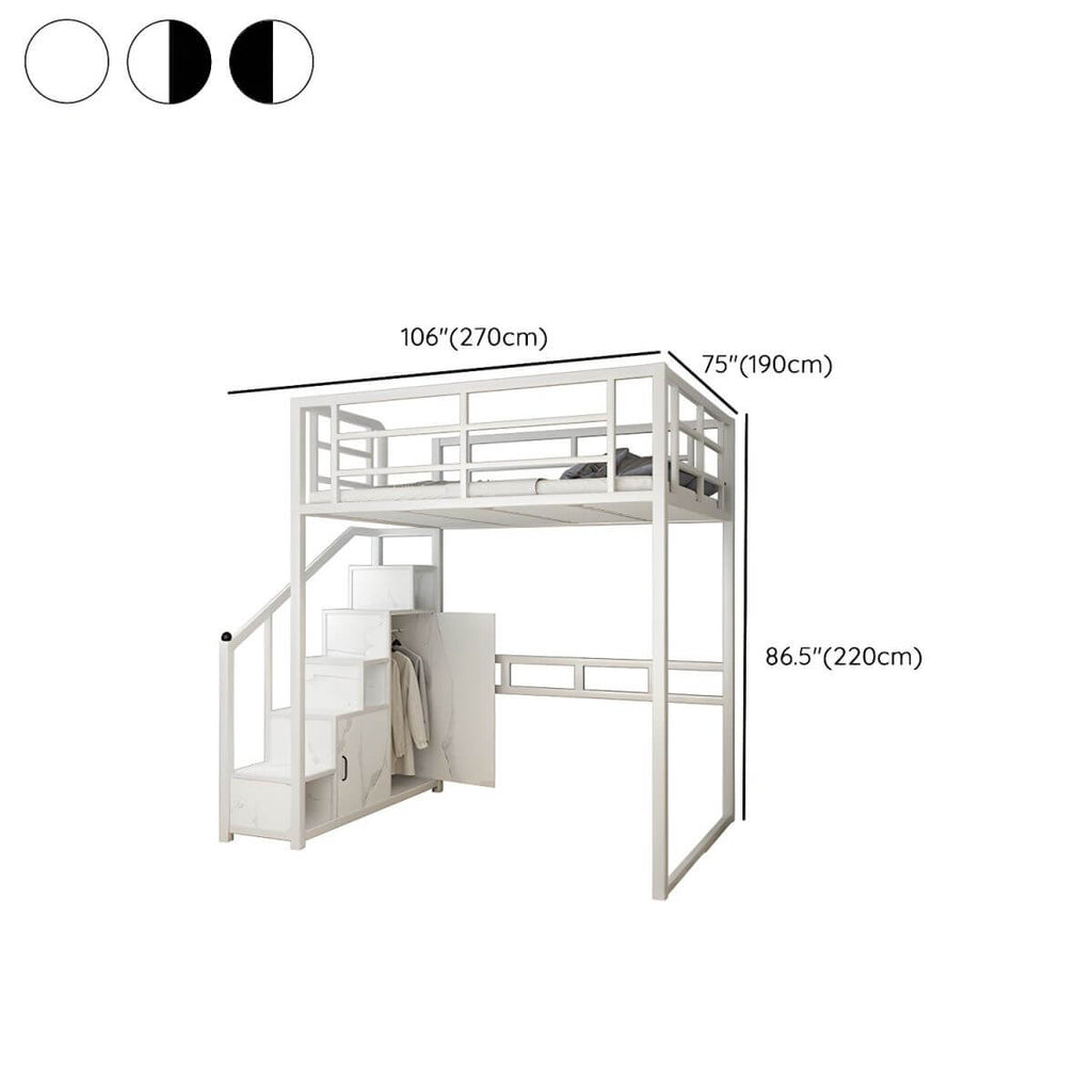 Industrial Metal Loft Bed with Built-In Stairs, Storage & Desk Dimensions