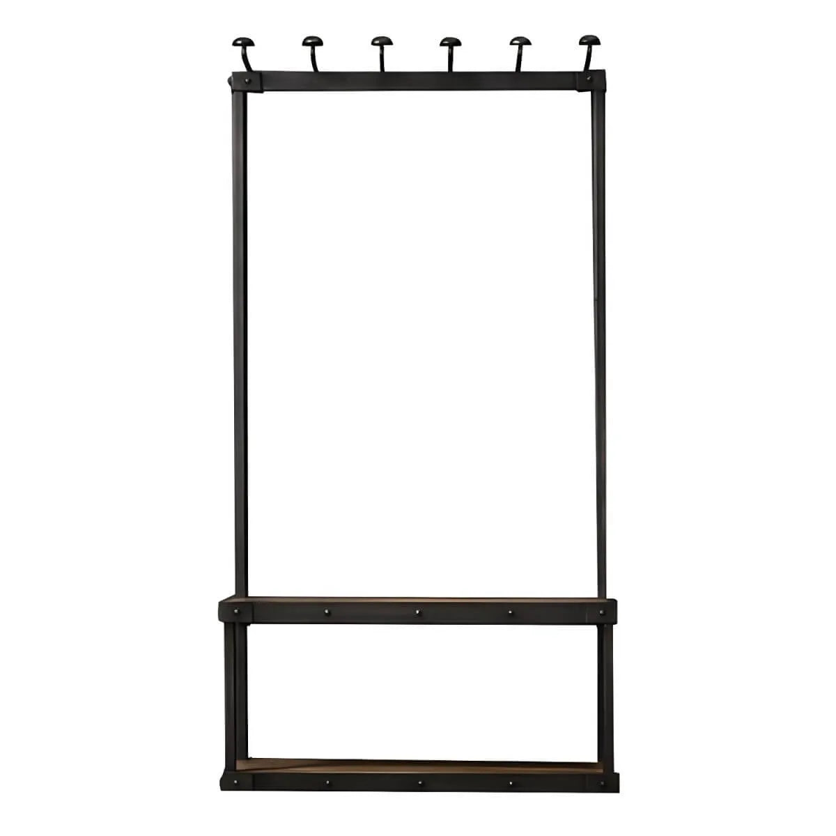 Industrial Metal & Wood Entryway Hall Tree with Storage Shelves