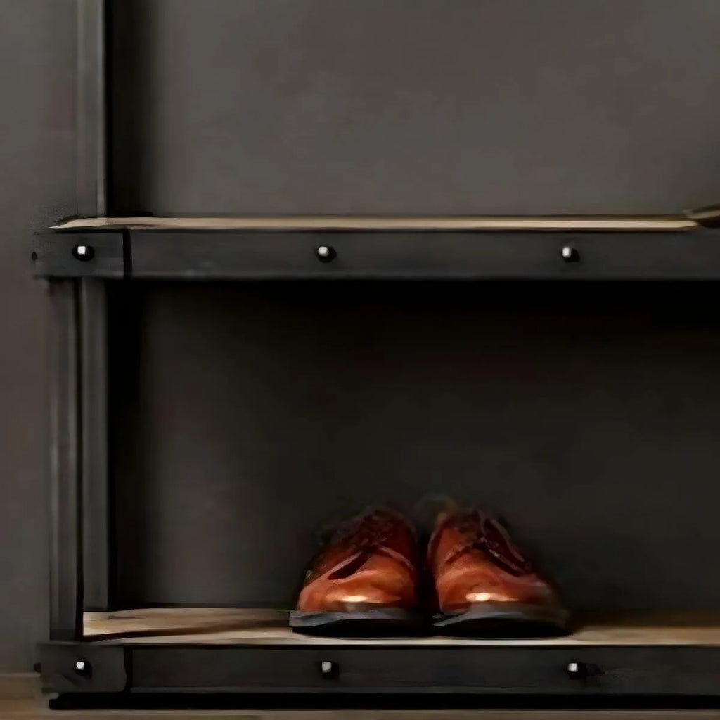 Industrial Metal & Wood Entryway Hall Tree with Storage Shelves