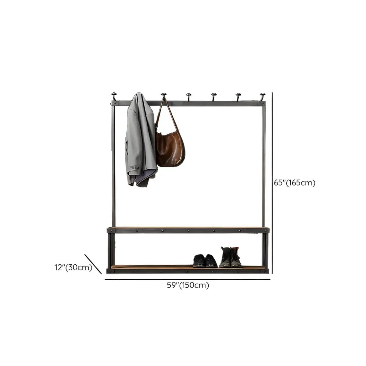 Industrial Metal & Wood Entryway Hall Tree with Storage Shelves Dimensions