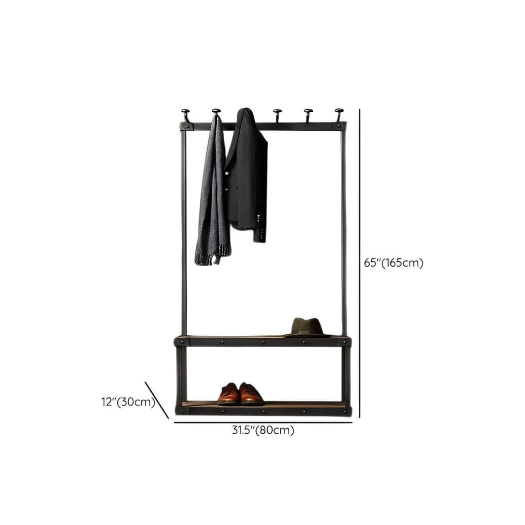 Industrial Metal & Wood Entryway Hall Tree with Storage Shelves Dimensions