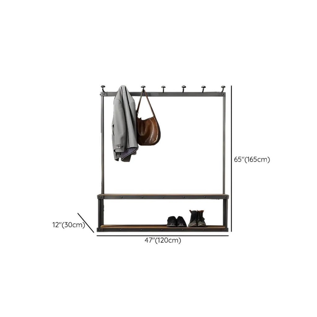 Industrial Metal & Wood Entryway Hall Tree with Storage Shelves Dimensions