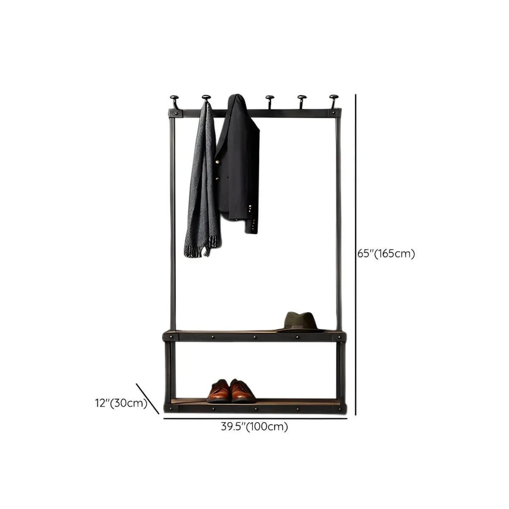 Industrial Metal & Wood Entryway Hall Tree with Storage Shelves Dimensions