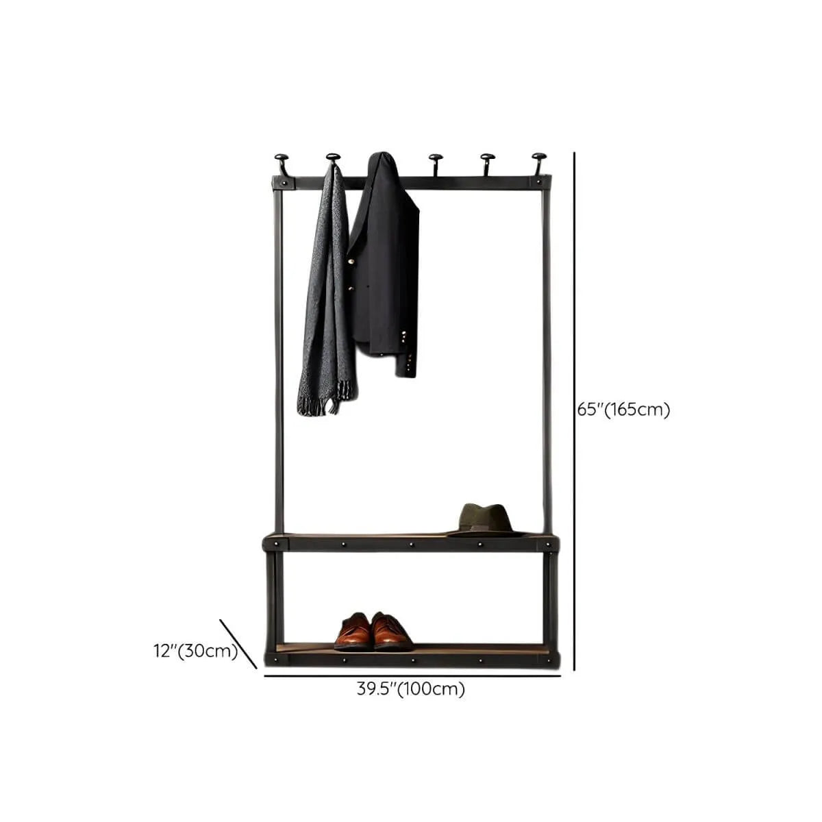 Industrial Metal & Wood Entryway Hall Tree with Storage Shelves Dimensions