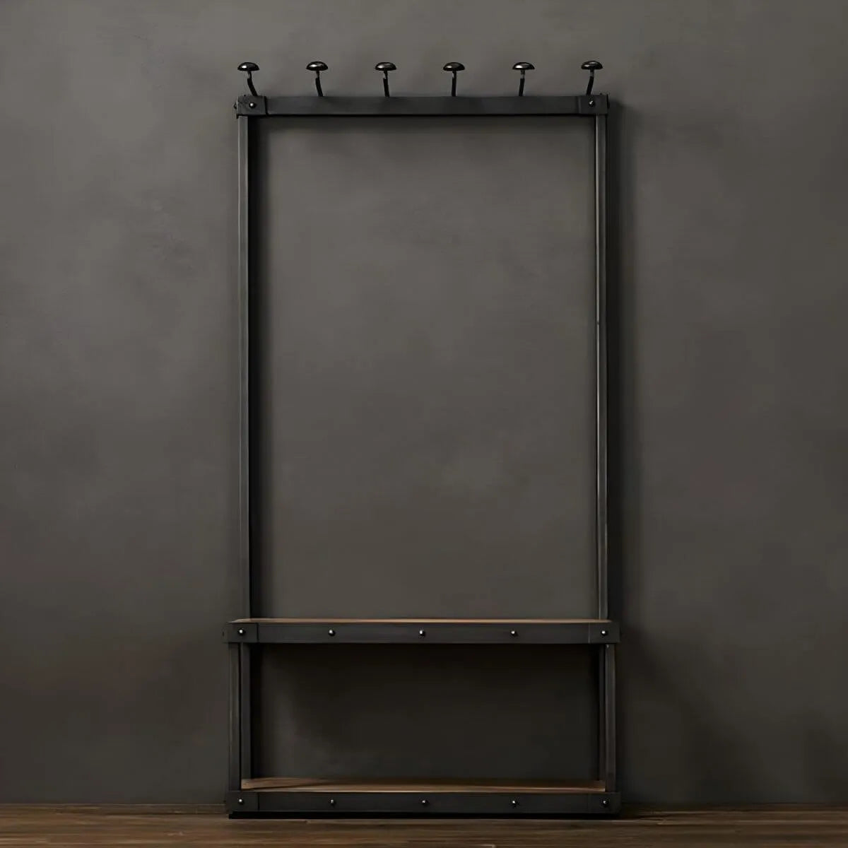 Industrial Metal & Wood Entryway Hall Tree with Storage Shelves Main Product Image Main image