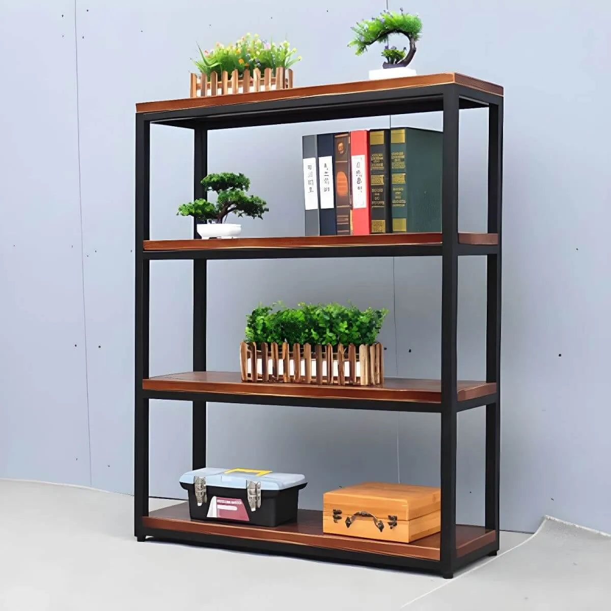 Industrial Pine Etagere Bookshelf with Open Back Design