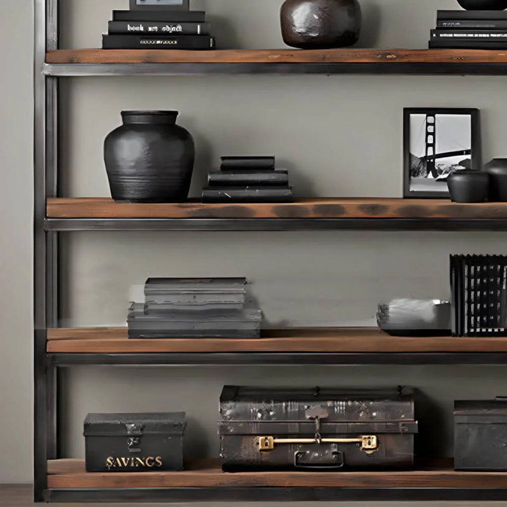 Industrial Pine Etagere Bookshelf with Open Back Design