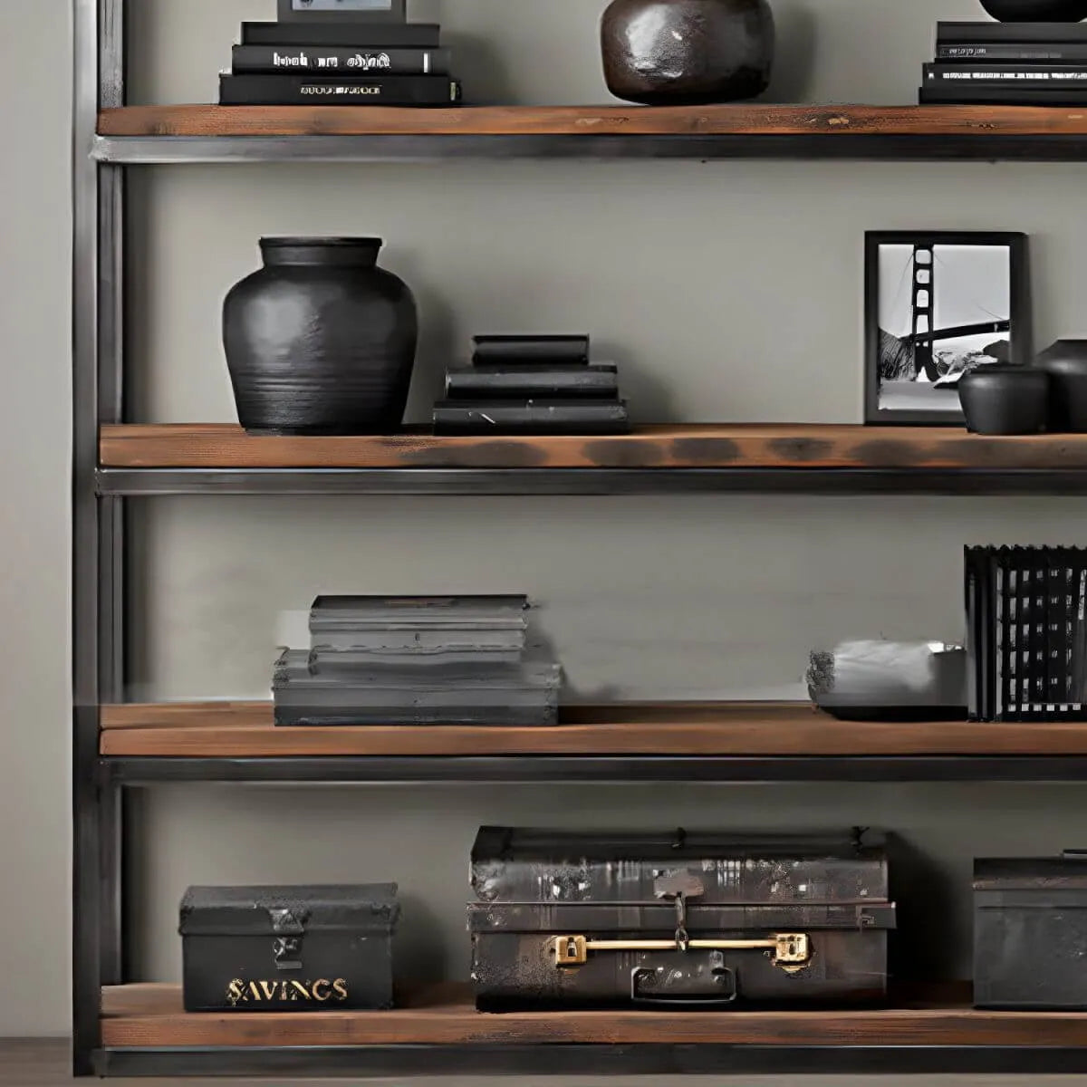 Industrial Pine Etagere Bookshelf with Open Back Design