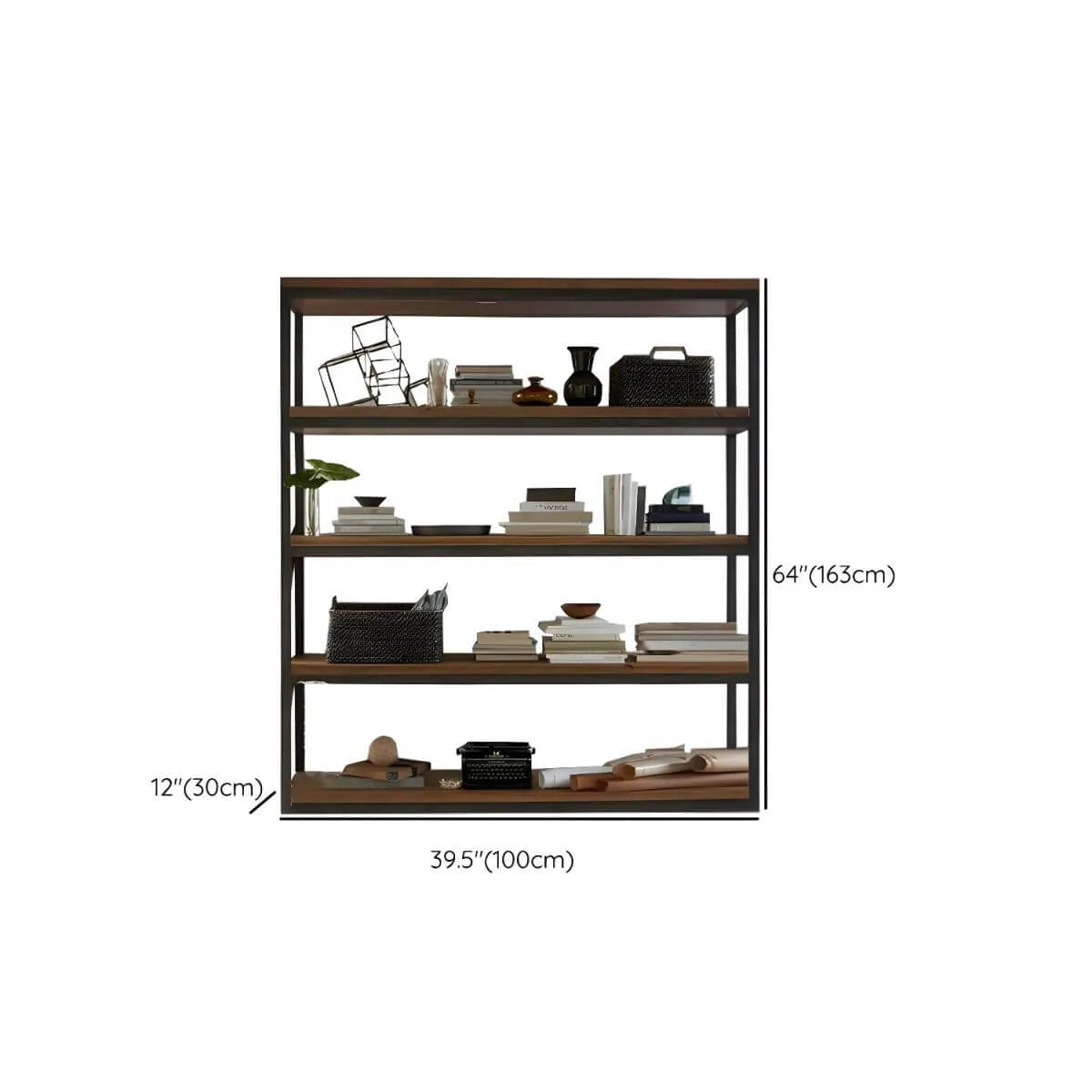 Industrial Pine Etagere Bookshelf with Open Back Design Dimensions