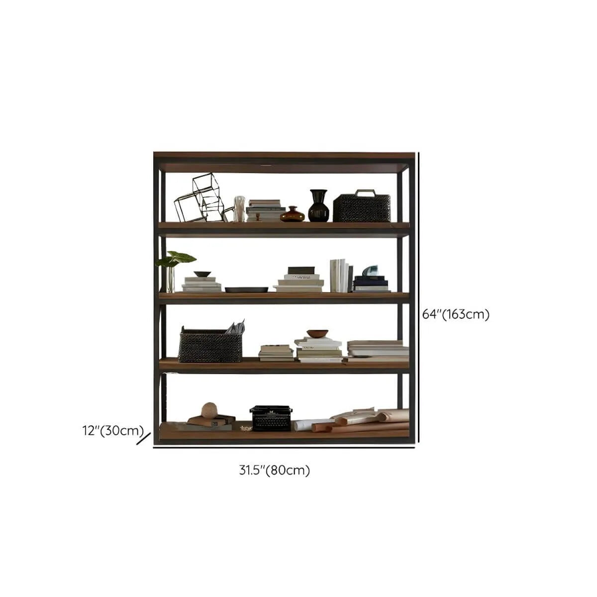 Industrial Pine Etagere Bookshelf with Open Back Design Dimensions