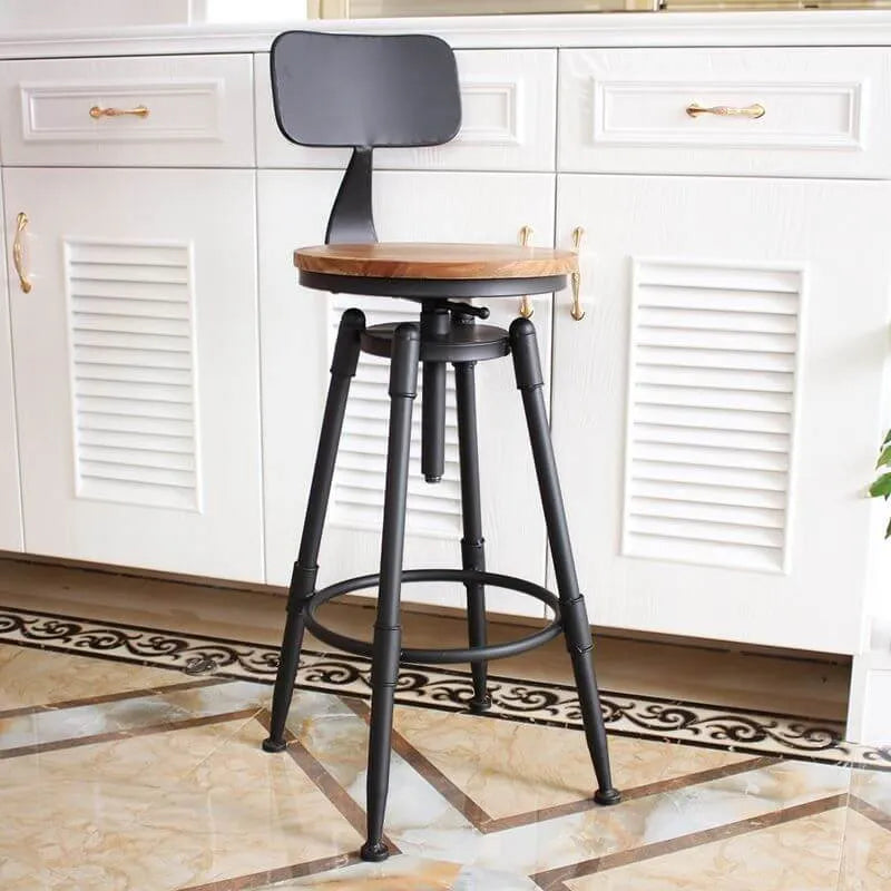 Industrial Vintage Bar Stool Series with Swivel Lift and Leather Seat