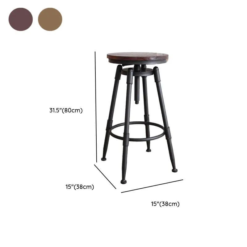 Industrial Vintage Bar Stool Series with Swivel Lift and Leather Seat