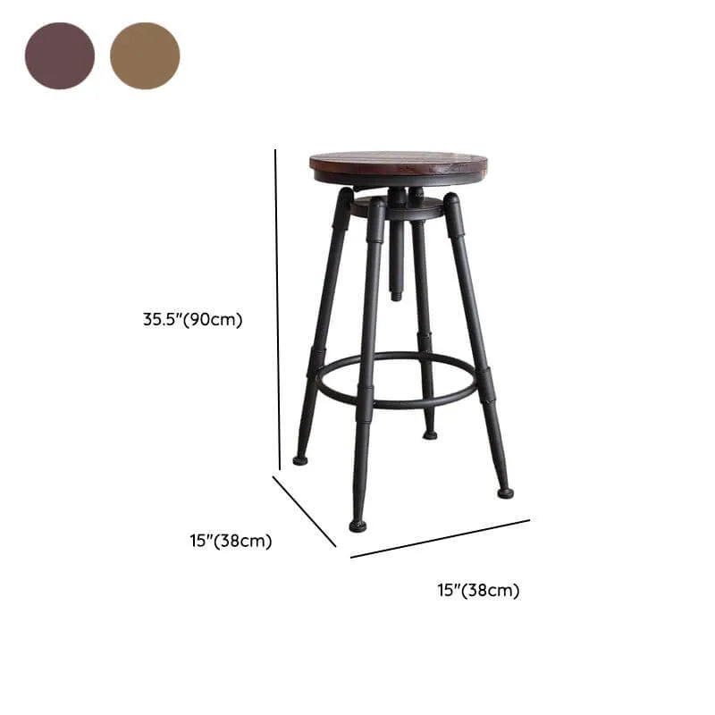 Industrial Vintage Bar Stool Series with Swivel Lift and Leather Seat