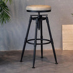 Industrial Vintage Bar Stool Series with Swivel Lift and Leather Seat