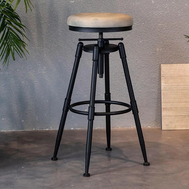 Industrial Vintage Bar Stool Series with Swivel Lift and Leather Seat