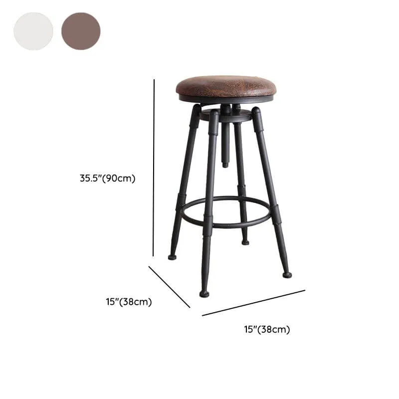 Industrial Vintage Bar Stool Series with Swivel Lift and Leather Seat