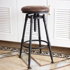 Industrial Vintage Bar Stool Series with Swivel Lift and Leather Seat