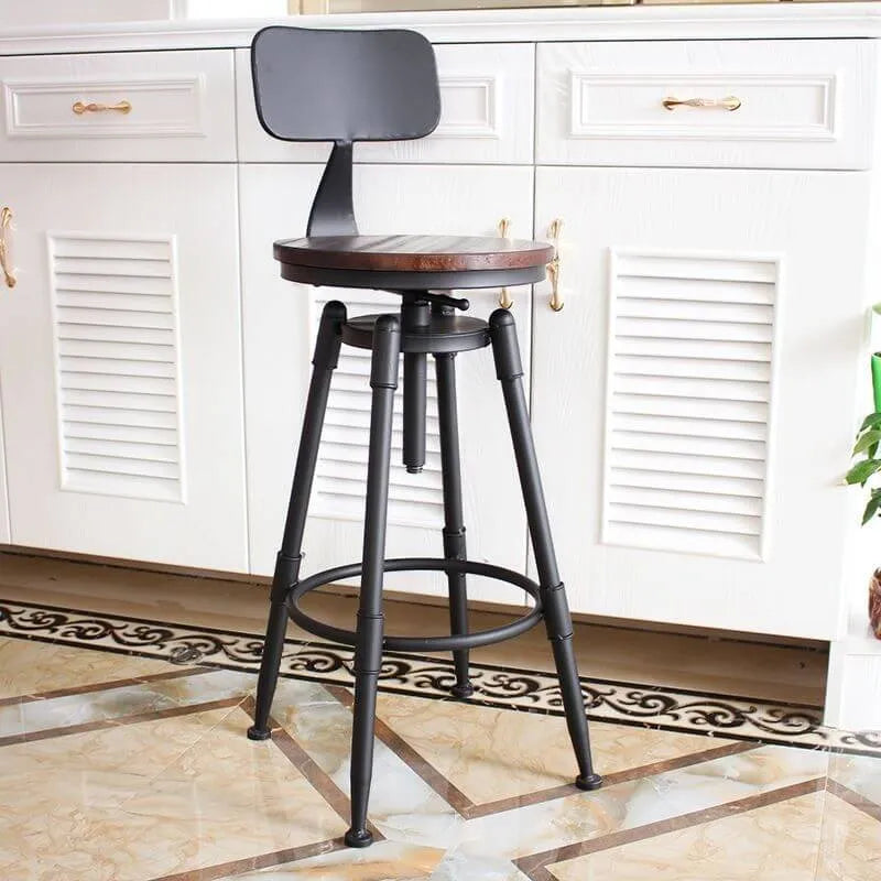 Industrial Vintage Bar Stool Series with Swivel Lift and Leather Seat