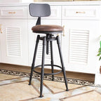 Industrial Vintage Bar Stool Series with Swivel Lift and Leather Seat