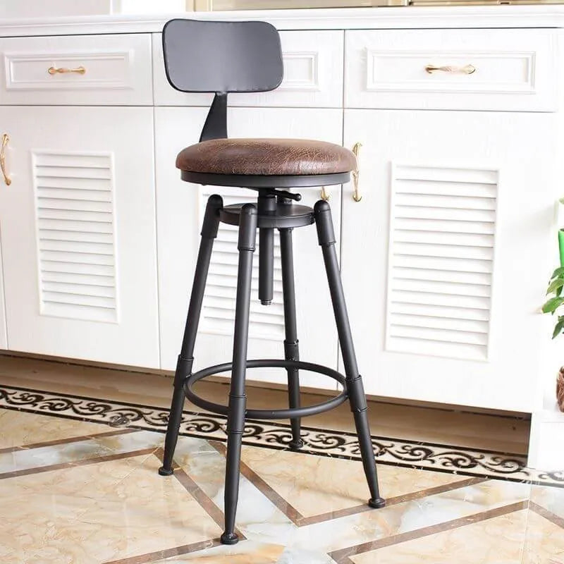 Industrial Vintage Bar Stool Series with Swivel Lift and Leather Seat