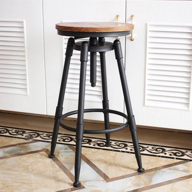 Industrial Vintage Bar Stool Series with Swivel Lift and Leather Seat