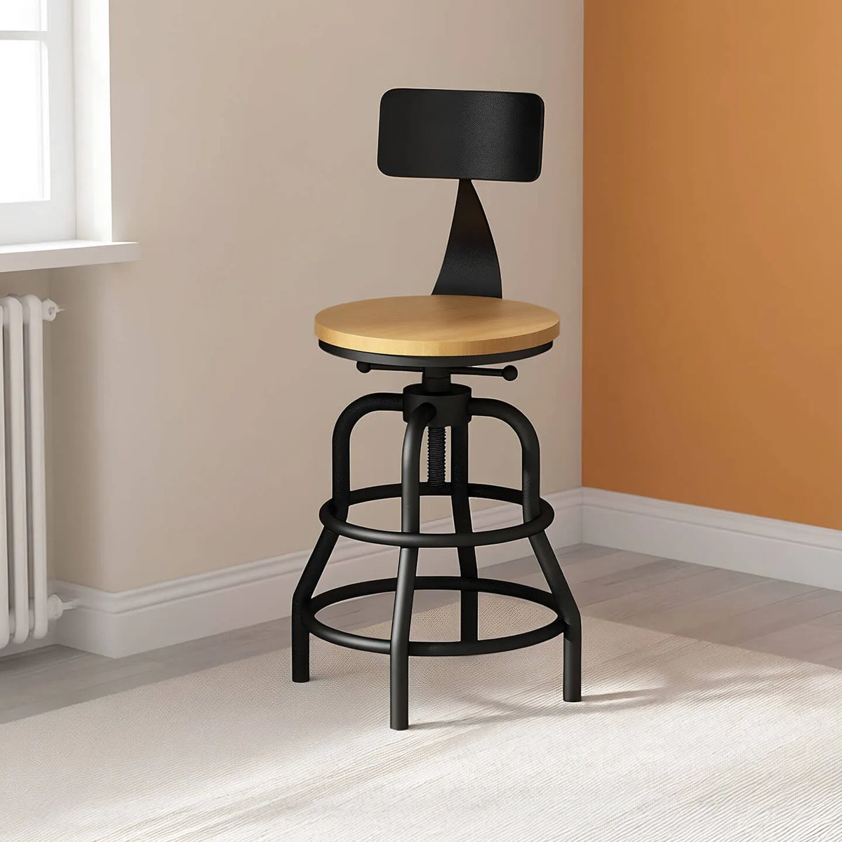 Industrial Wood and Metal Guitar Chair Bar Stool Series With Backrest