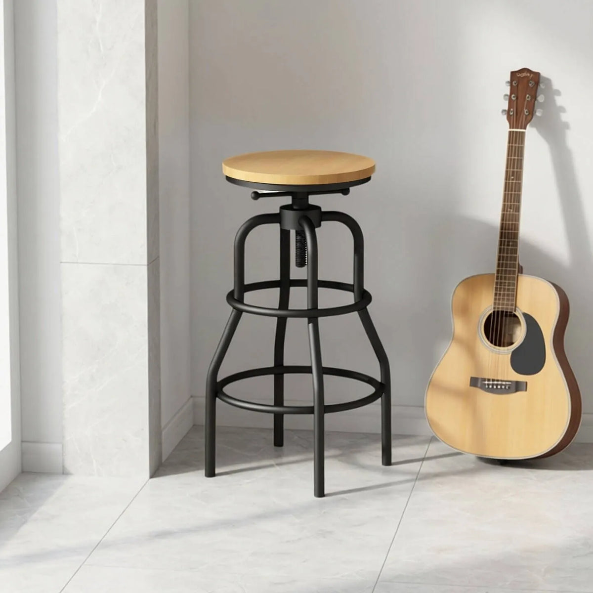 Industrial Wood and Metal Guitar Chair Bar Stool Series With Backrest