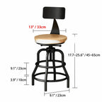 Industrial Wood and Metal Guitar Chair Bar Stool Series With Backrest Dimensions