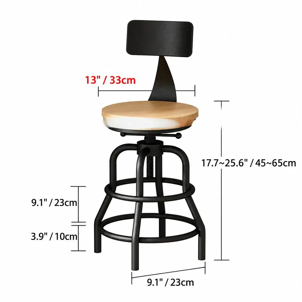 Industrial Wood and Metal Guitar Chair Bar Stool Series With Backrest Dimensions