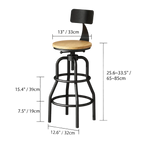 Industrial Wood and Metal Guitar Chair Bar Stool Series With Backrest Dimensions