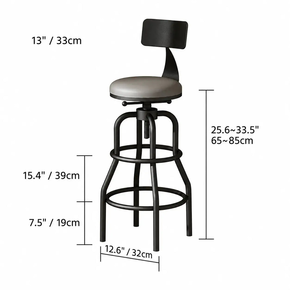 Industrial Wood and Metal Guitar Chair Bar Stool Series With Backrest Dimensions