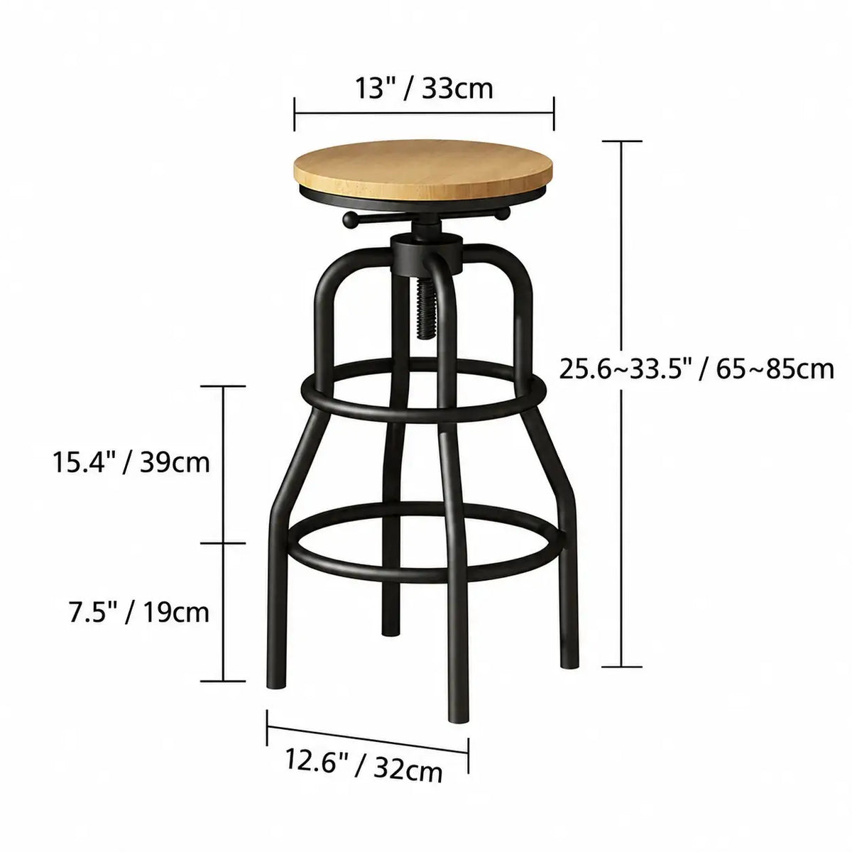 Industrial Wood and Metal Guitar Chair Bar Stool Series With Backrest Dimensions