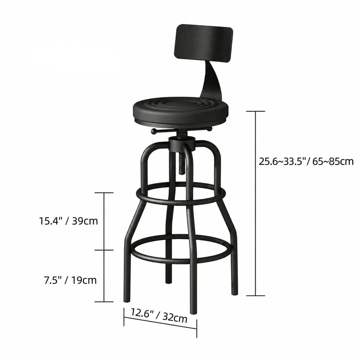 Industrial Wood and Metal Guitar Chair Bar Stool Series With Backrest Dimensions