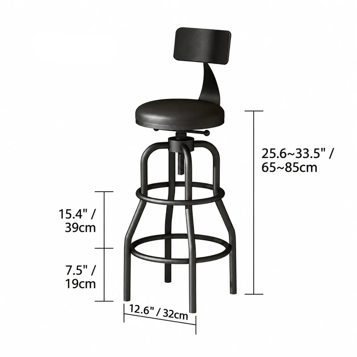 Industrial Wood and Metal Guitar Chair Bar Stool Series With Backrest Dimensions