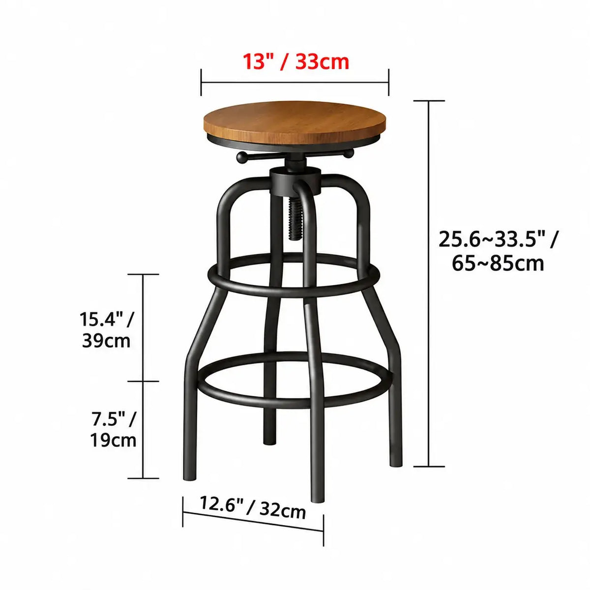 Industrial Wood and Metal Guitar Chair Bar Stool Series With Backrest Dimensions