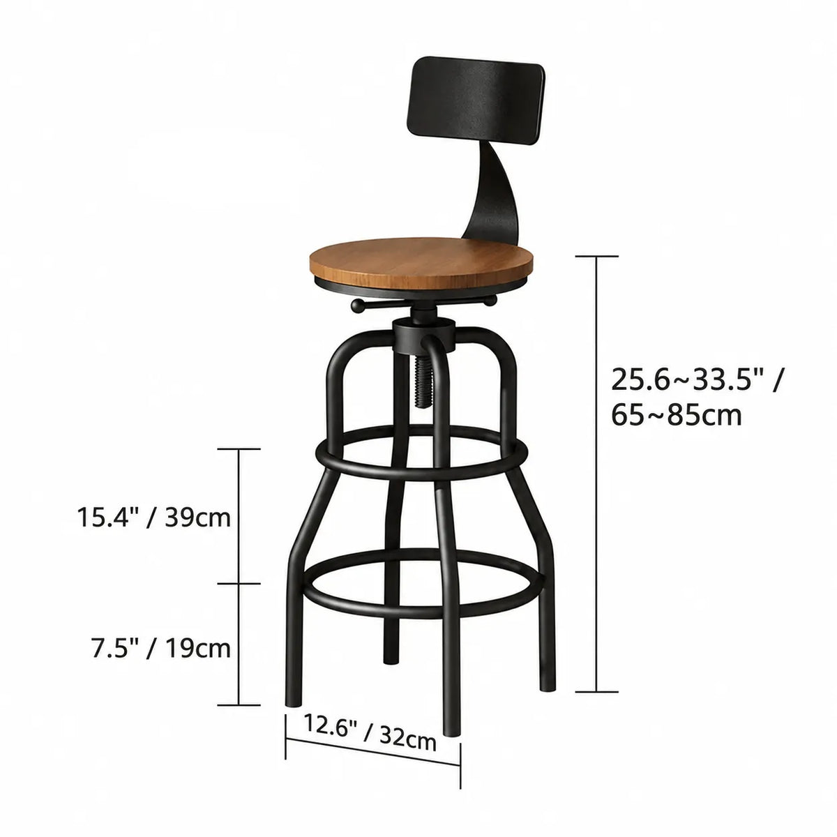 Industrial Wood and Metal Guitar Chair Bar Stool Series With Backrest Dimensions