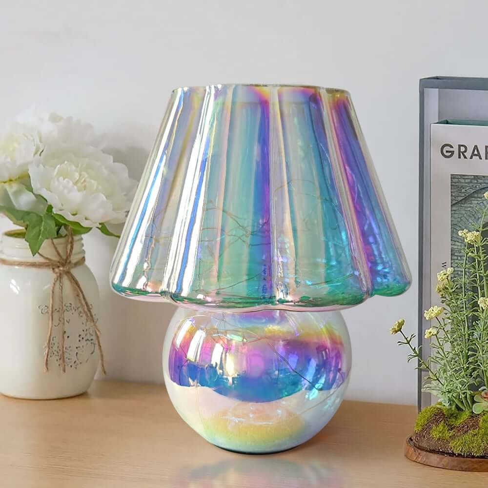Iridescent Glass LED Table Lamp with Dimmable Down Lighting